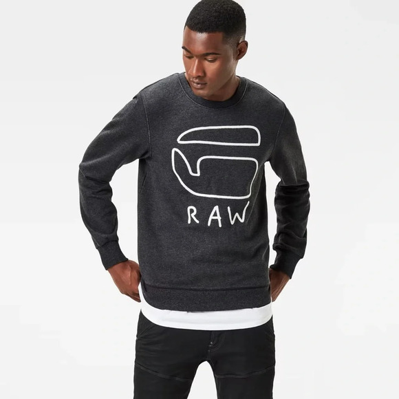 G-STAR RAW Okisi Embroidered Crew Neck Sweatshirt in Black Heather (Grey) Sz XL - Picture 1 of 6